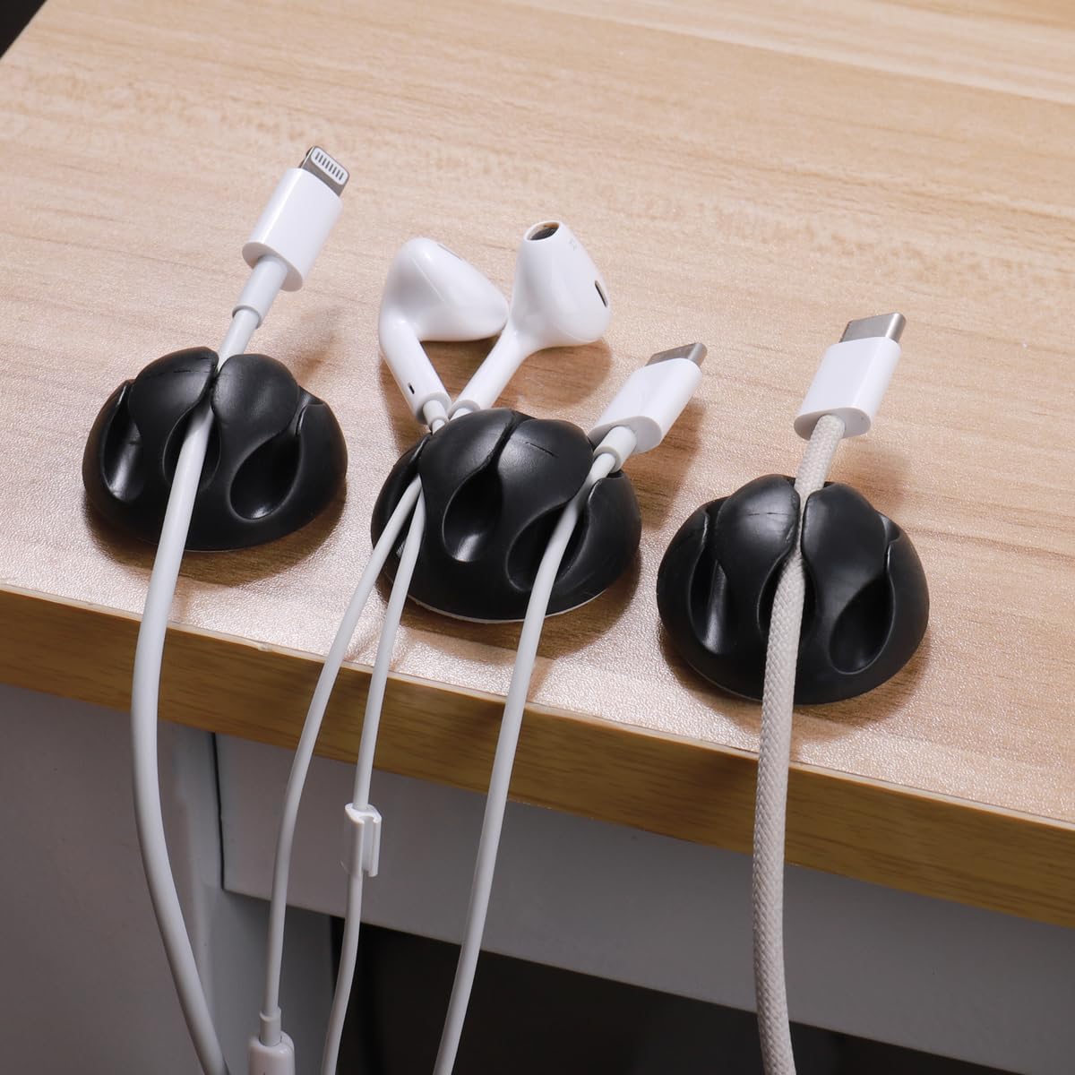 14 Pack Black 3-Hole TPR Cable Clips Cord Organizer - Premium Wire Management Holders for USB Charging Cables & Home Office Desks
