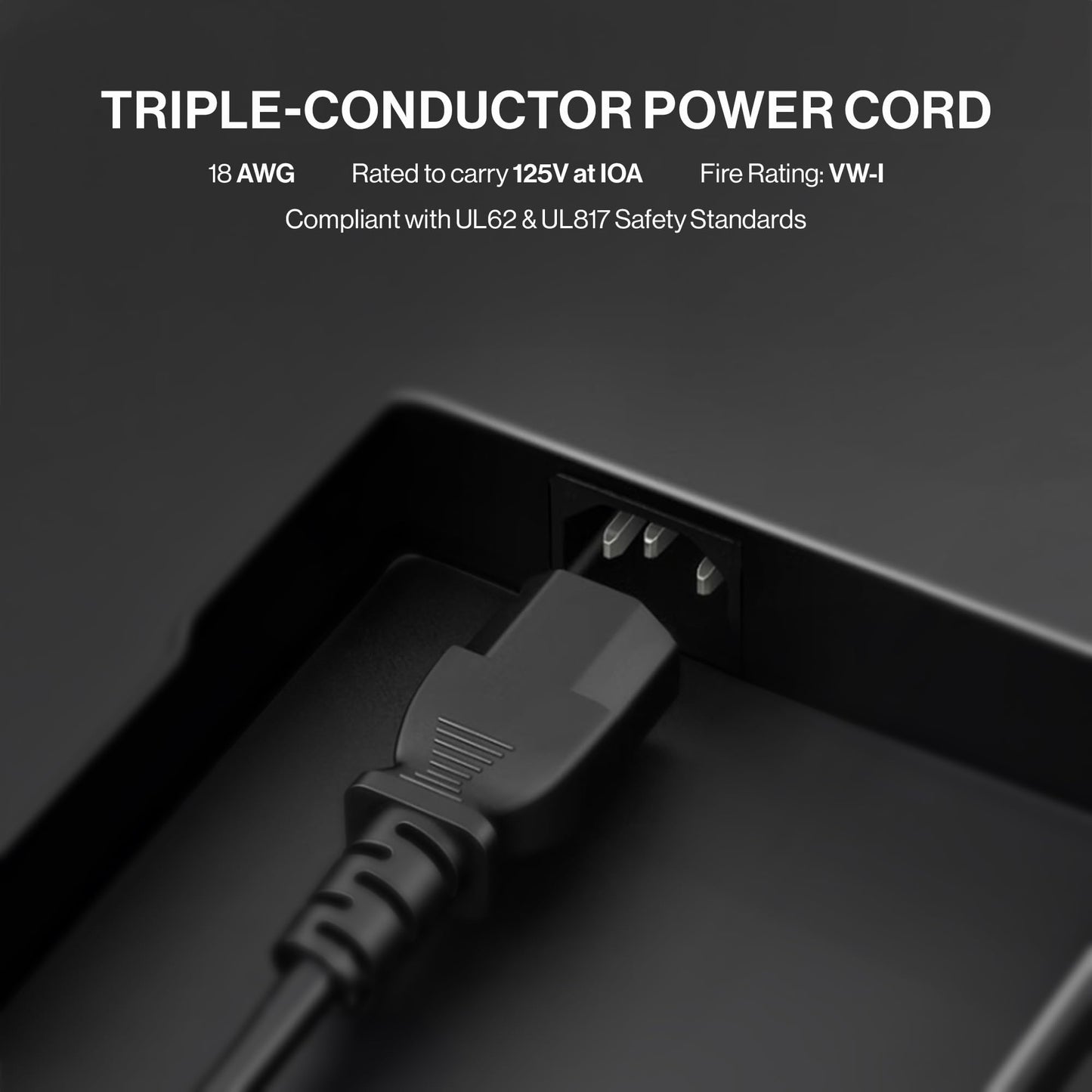5ft 3-Prong AC Power Cord — Universal Black Power Cable for TV, Monitor, Computer, Printer & Electronics