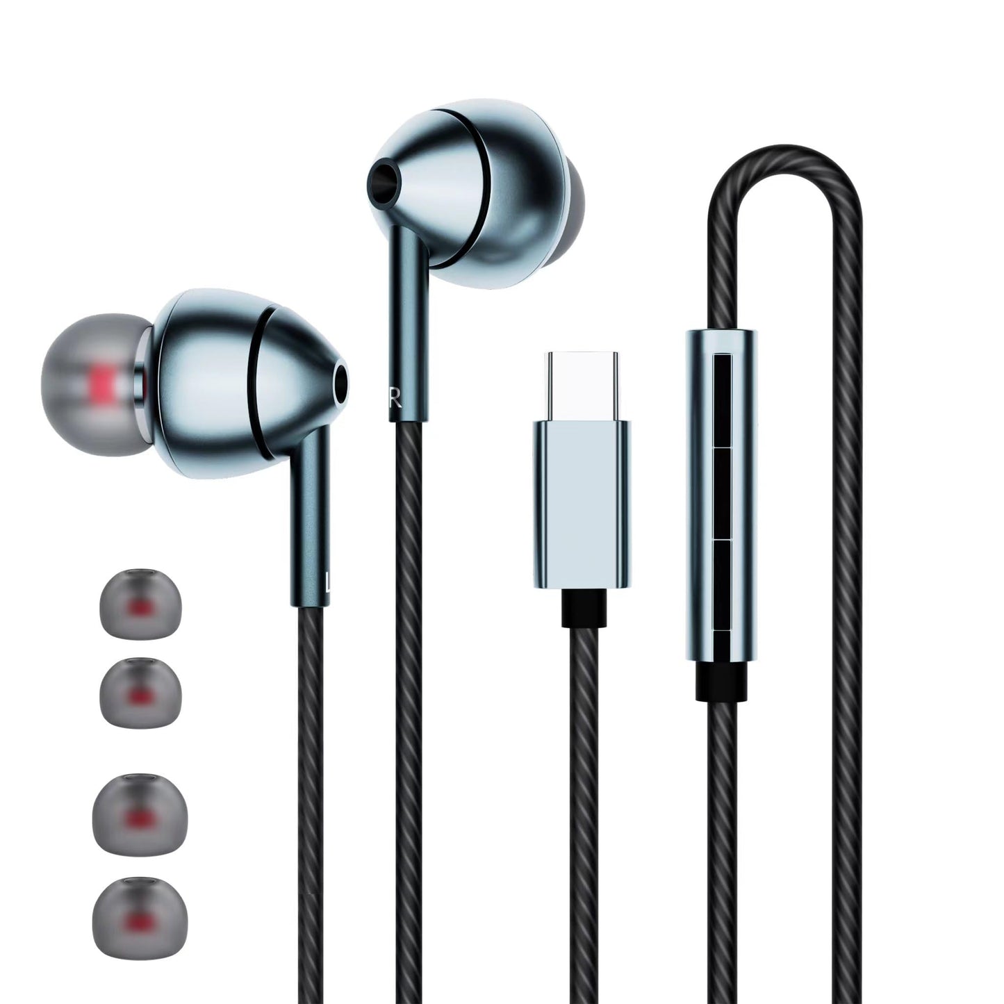 USB-C Wired Earbuds – Noise Canceling, Volume Control & Mic for iPhone 17/16/15, Samsung Galaxy S24/S23 & Pixel