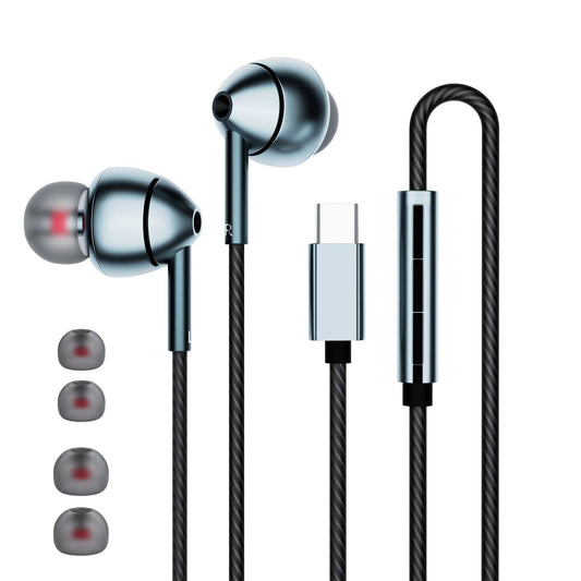 USB-C Wired Earbuds – Noise Canceling, Volume Control & Mic for iPhone 17/16/15, Samsung Galaxy S24/S23 & Pixel