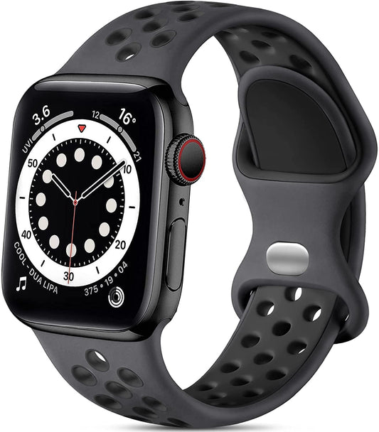 Apple Watch Silicone Sport Band Black — Soft Breathable Strap for Series 3-11, SE & Ultra 38mm-49mm