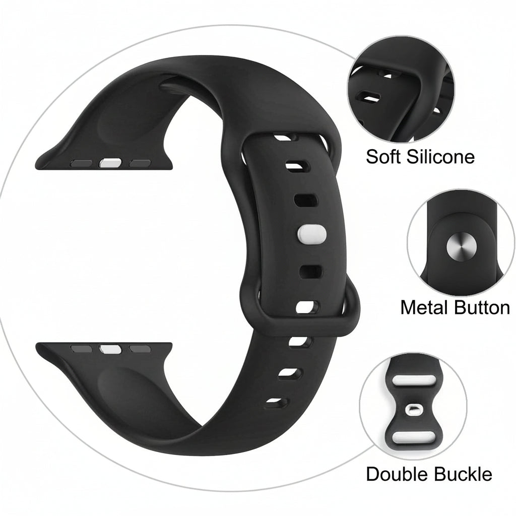Silicone Band with Protective Bumper Case for Apple Watch Series 9/8/7 (45mm) – Black