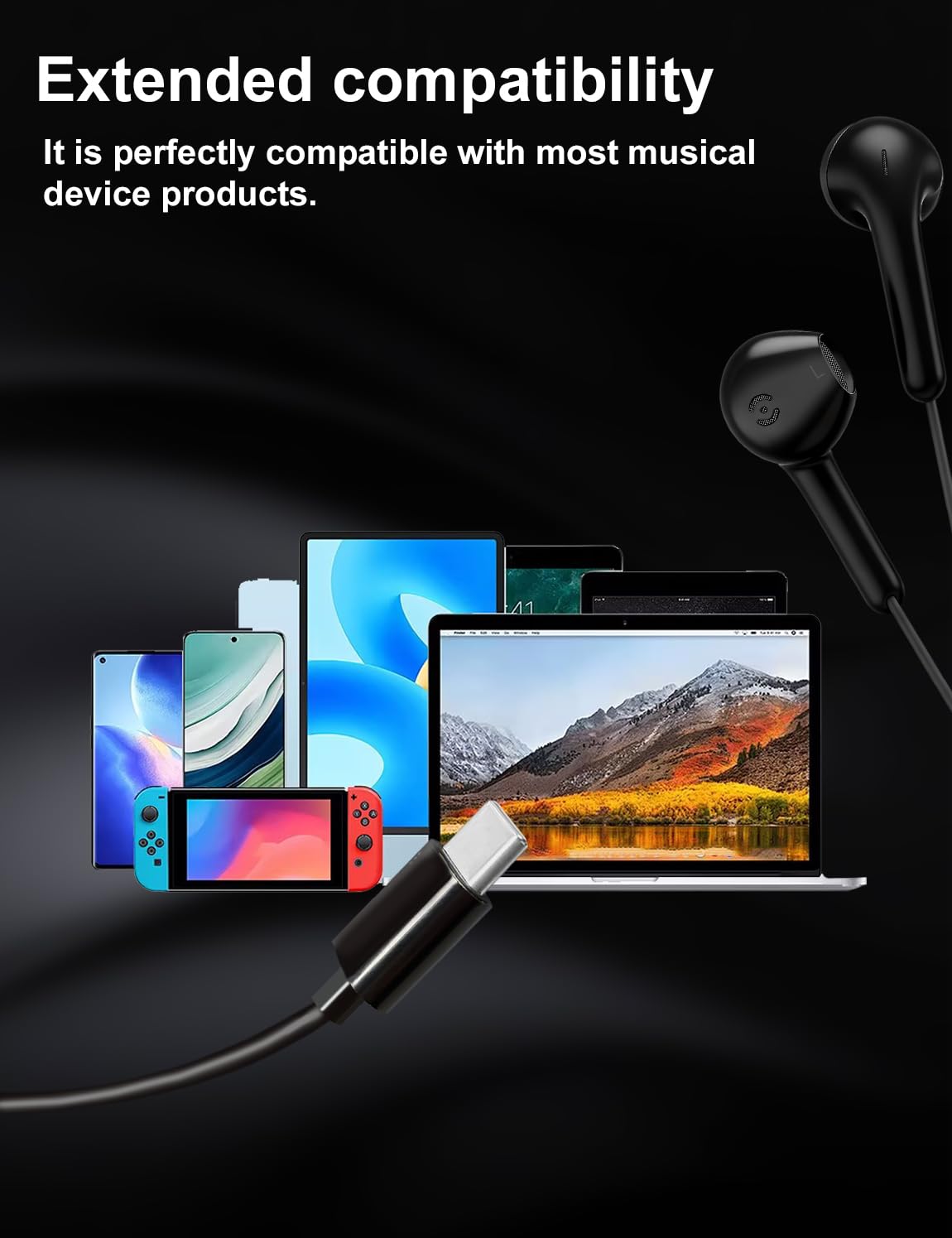 USB-C Wired Earbuds with Mic — Type C Headphones for iPhone 17e/17/16/15 Pro Max, Samsung Galaxy & All USB-C Devices