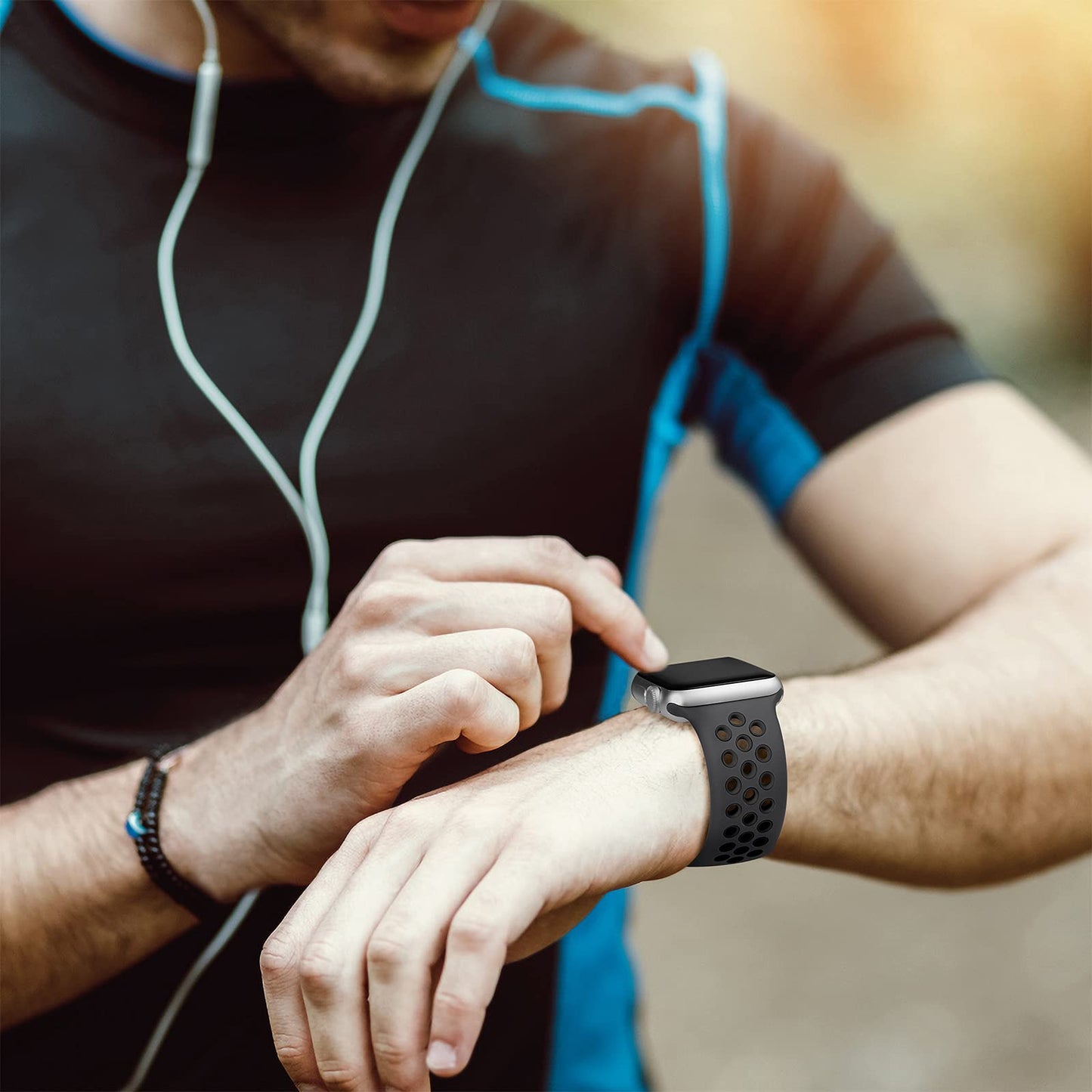 Apple Watch Silicone Sport Band Black — Soft Breathable Strap for Series 3-11, SE & Ultra 38mm-49mm