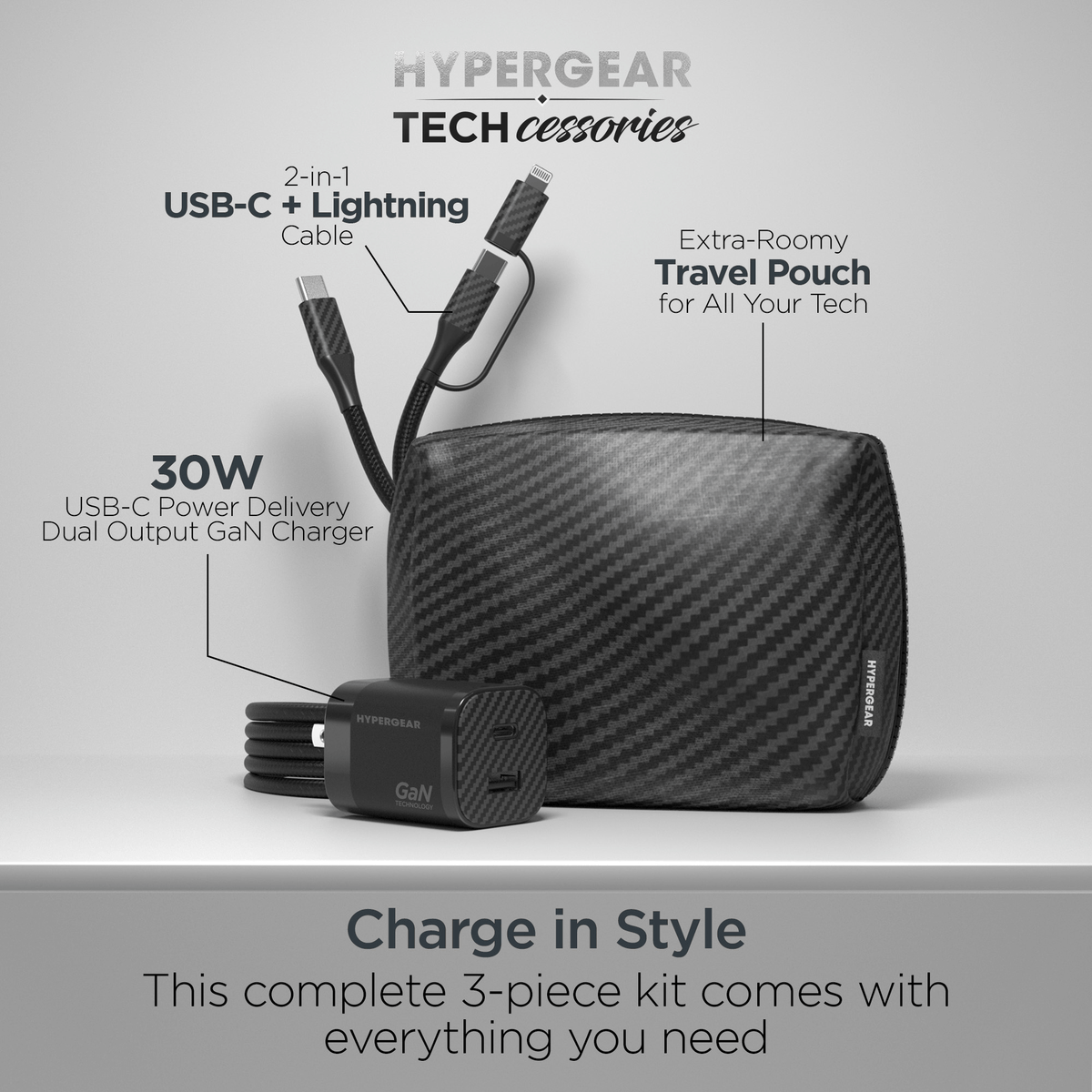 HyperGear TECHcessories 30W USB-C PD Charging Kit with Travel Pouch