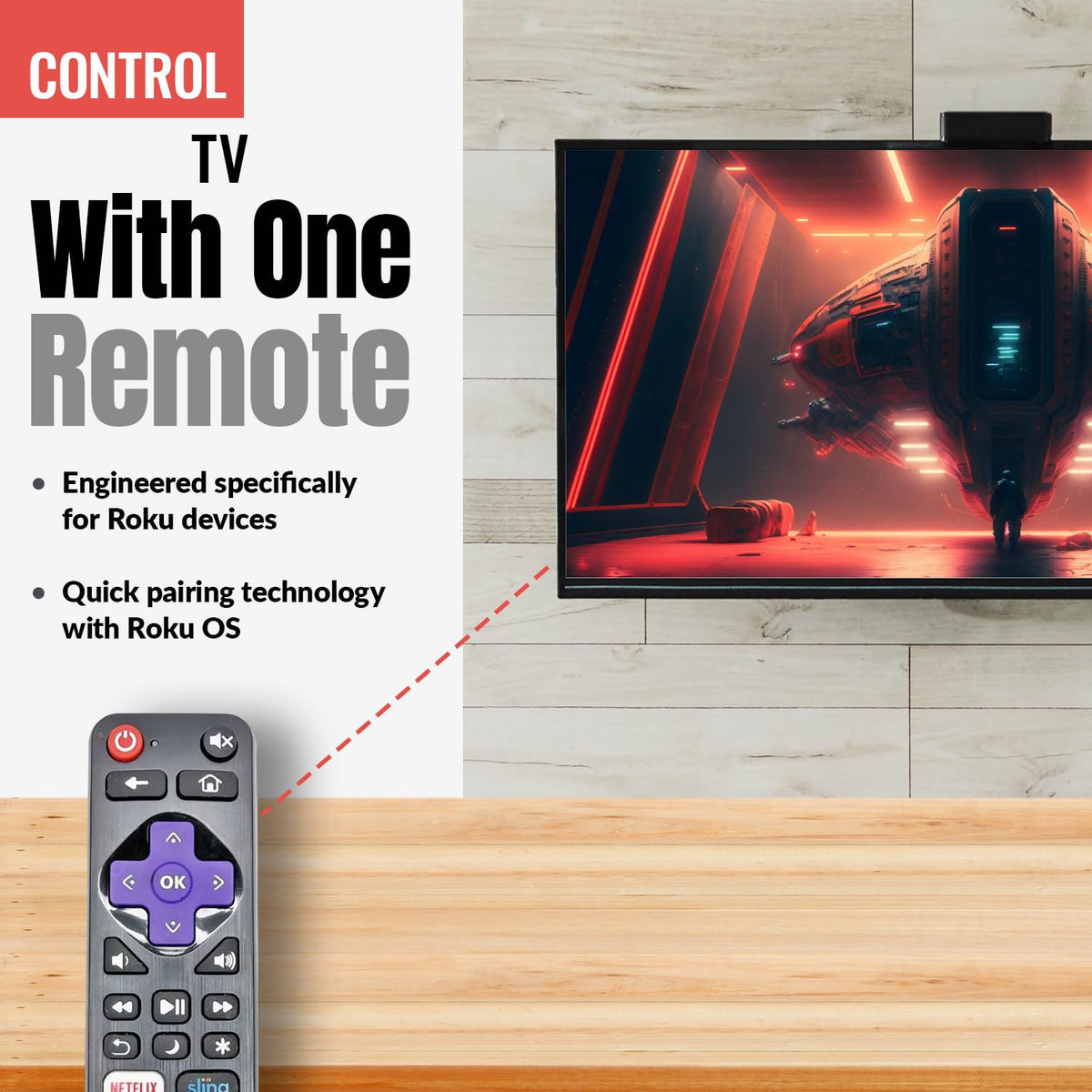 Anderic RRLF16 Replacement Remote Control for Roku TVs such as ONN, Hisense, Philips, TCL, RC-AFIR, RC-ALIR, RC280