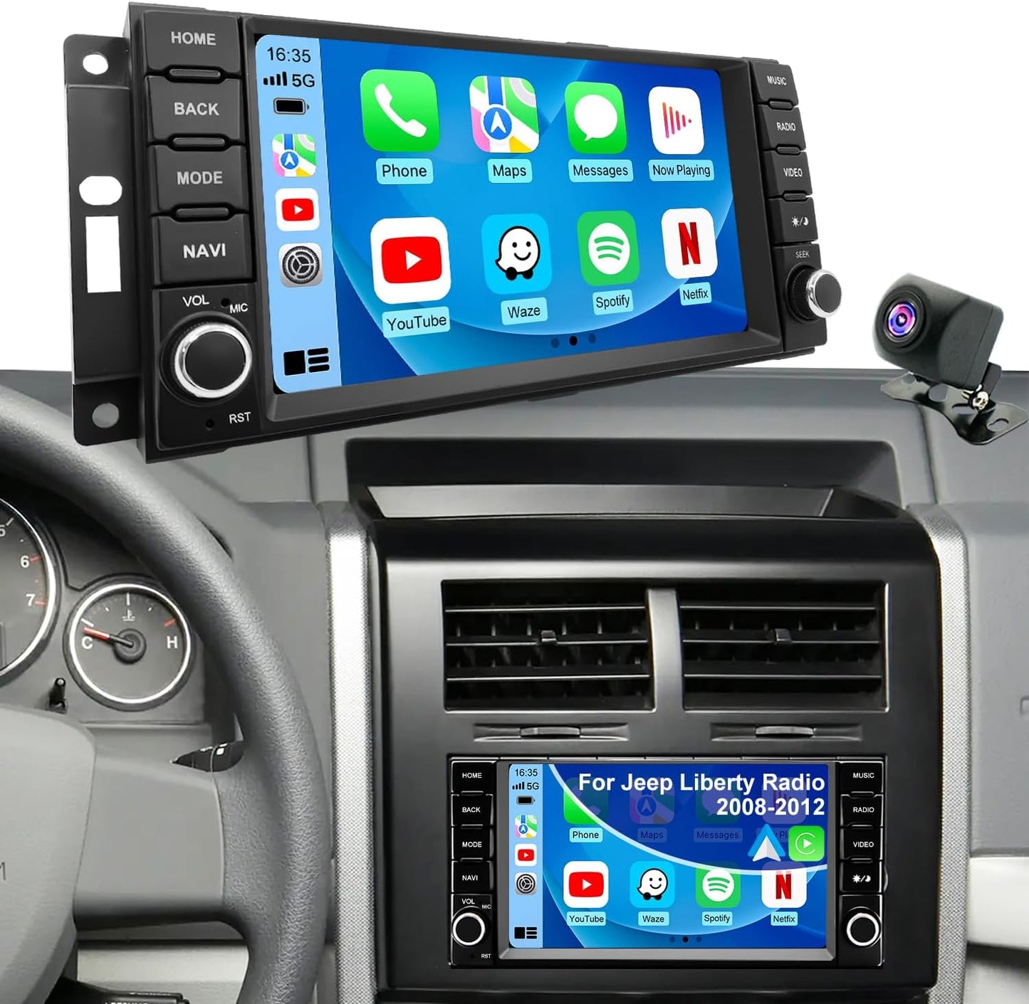 5G WiFi Upgrade Car Radio for Jeep Liberty 2008-2012, Dodge Grand Caravan 2008-2020, Chrysler Town & Country 2008-2016, 7 Inch Wireless Carplay Android Auto Touch Screen Stereo, GPS BT FM SWC Camera