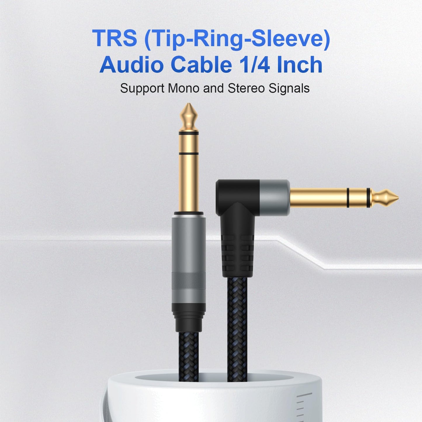 1/4" TRS Stereo Cable 2 Pack 10FT — Balanced Noise-Free Audio Cable for Guitar, Mixer & Studio Monitor