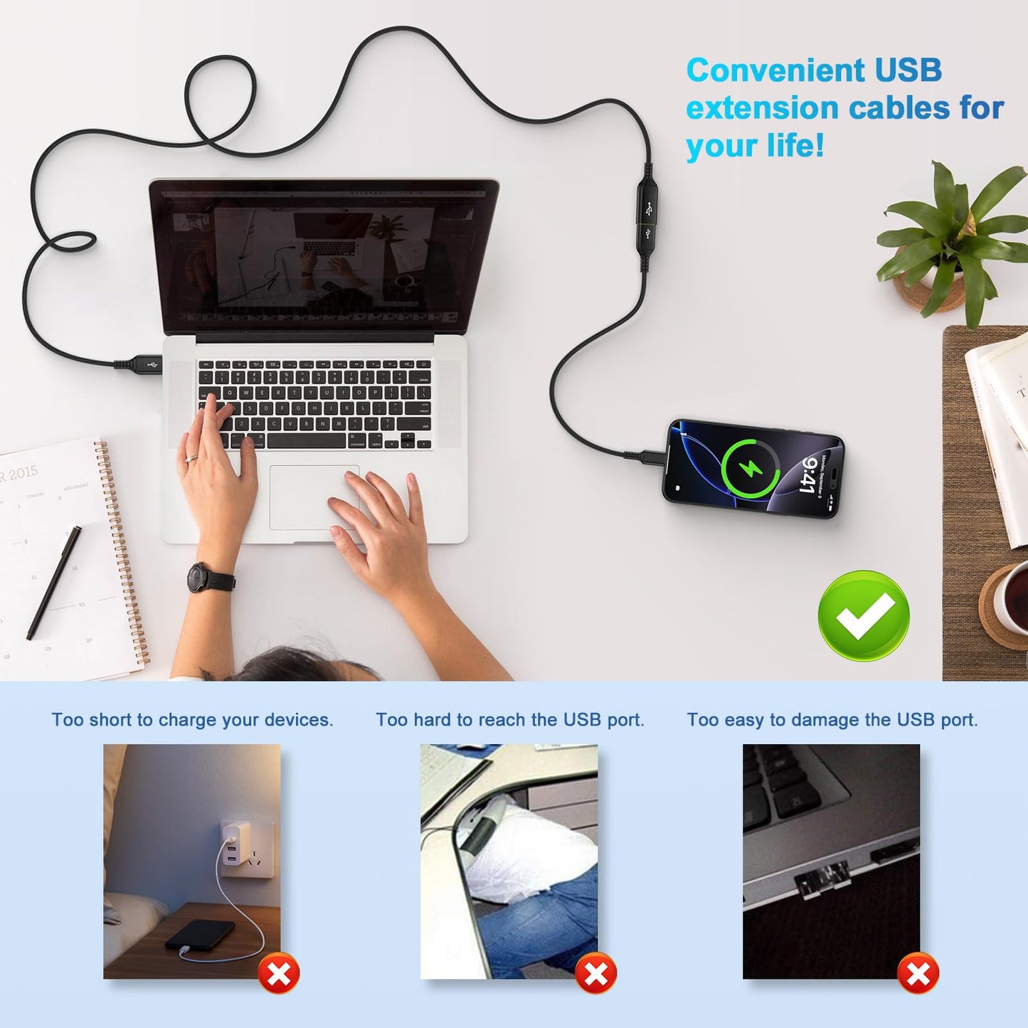 USB 3.0 Extension Cable 10FT — 5Gbps Fast Data Transfer Type-A Male to Female for Keyboard, Mouse & Printer