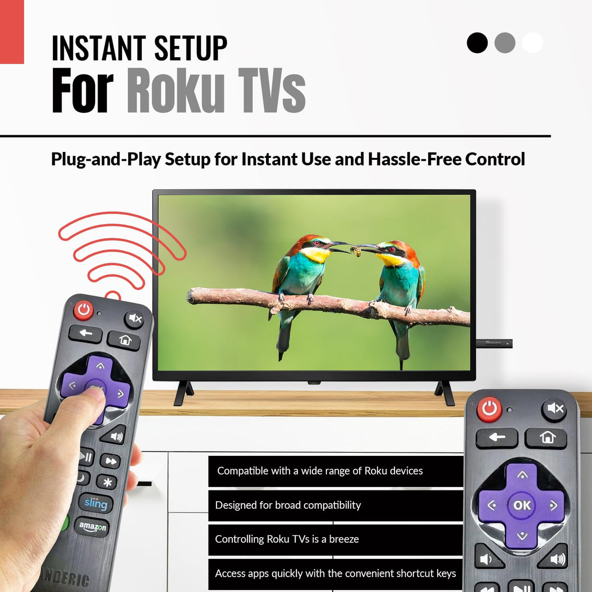 Anderic RRLF16 Replacement Remote Control for Roku TVs such as ONN, Hisense, Philips, TCL, RC-AFIR, RC-ALIR, RC280