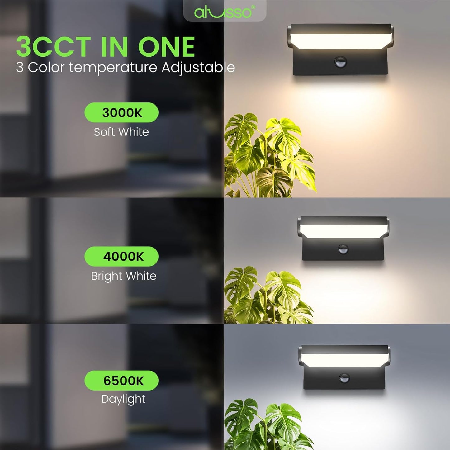 20W/40W/55W LED Outdoor Motion Sensor Wall Light, 3000K/4000K/6500K Aluminum Exterior Lighting Fixtures, 360° Rotatable Wall Pack Lights, IP65 Waterproof Sconce for Porch Patio Garage, Black