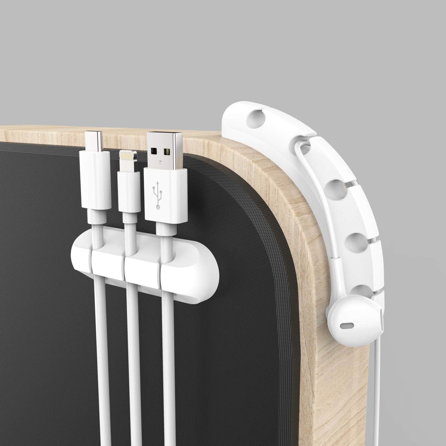 Cable Clips Cord Organizer 2 Pack — White USB Cable Management Wire Holder for Desk, Car, Home & Office