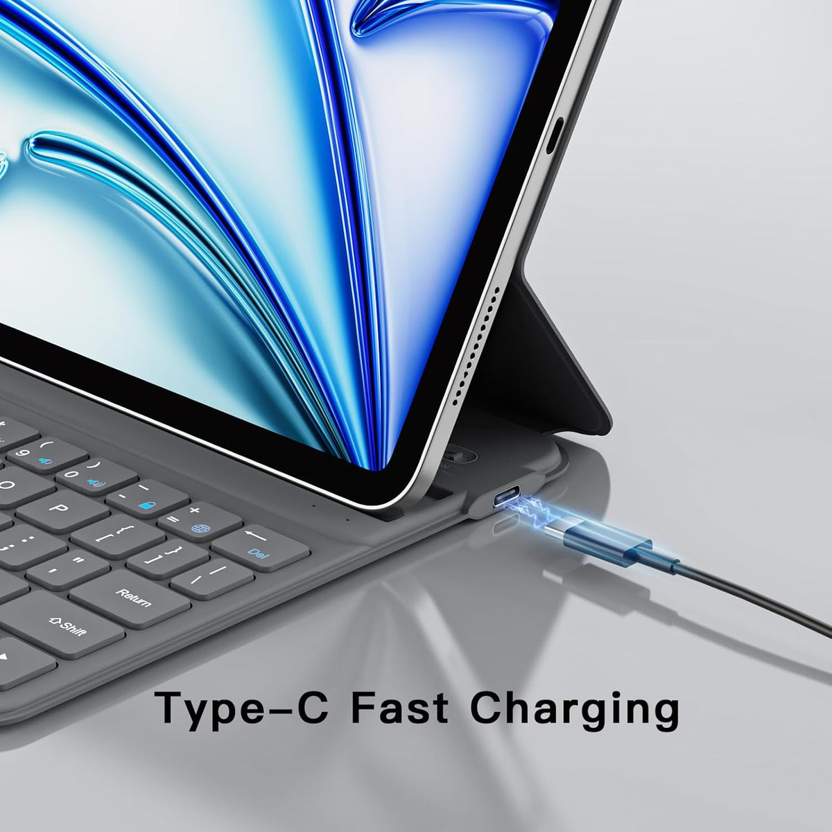 for iPad Air 11-inch Case with Keyboard (M3/M2, 2025/2024), Ultra-Thin & Lightweight, Safe Pencil Buckle, Rechargeable Magnetic Detachable Keyboard for iPad Air 11"/Air 5th/4th 10.9", Grey