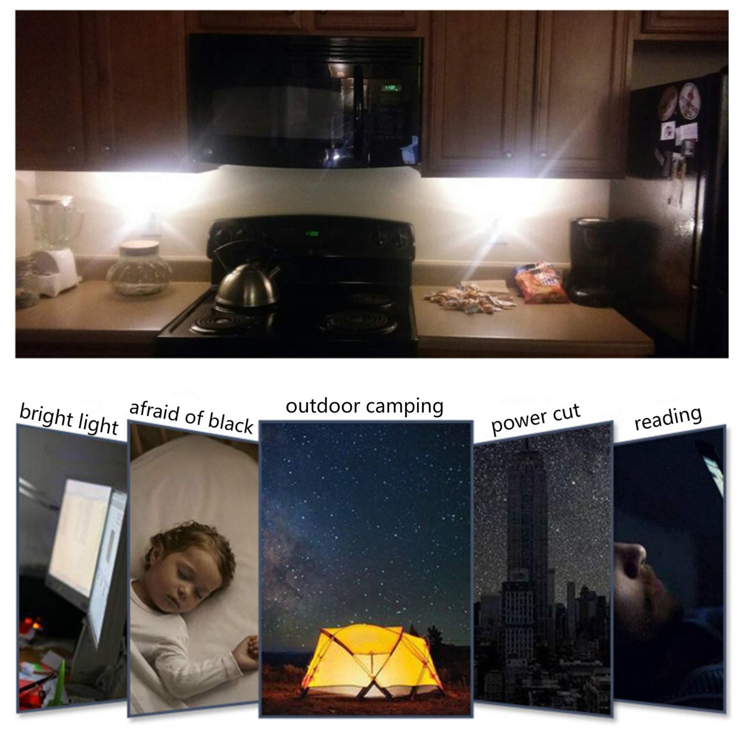 USB LED Light Stick 4 Pack — Portable 8-Bead White Night Light for Power Bank, Power Station & Emergency