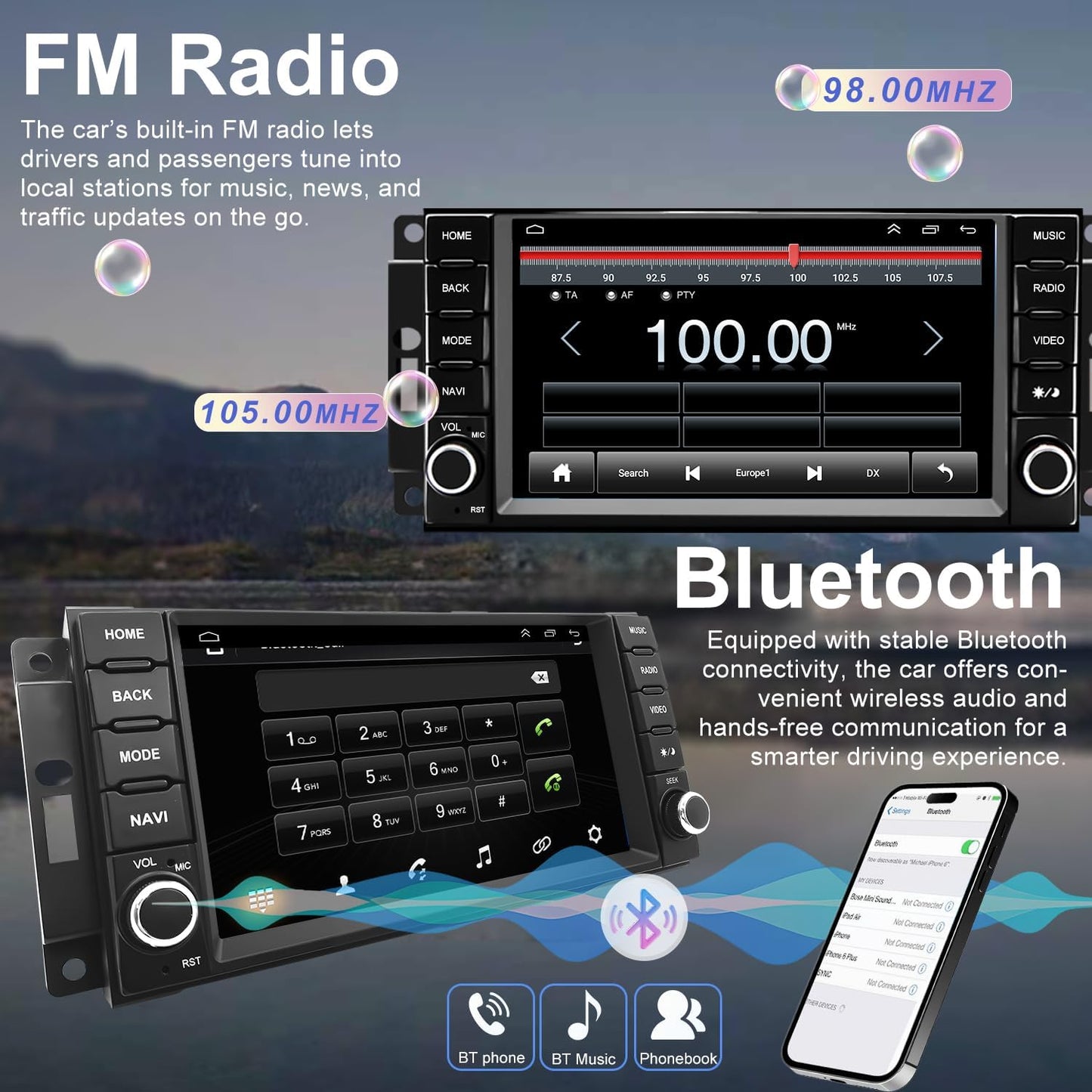 5G WiFi Upgrade Car Radio for Jeep Liberty 2008-2012, Dodge Grand Caravan 2008-2020, Chrysler Town & Country 2008-2016, 7 Inch Wireless Carplay Android Auto Touch Screen Stereo, GPS BT FM SWC Camera