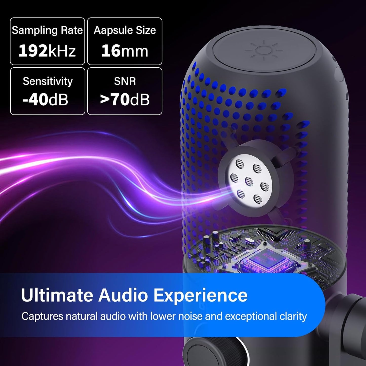 USB Condenser Microphone for PC Gaming,Streaming&Podcast,Plug & Play RGB Desktop Mic with One-Touch Mute,Cardioid Noise-Canceling Computer Mic for Twitch,YouTube,Recording on PC & Laptop(Black)