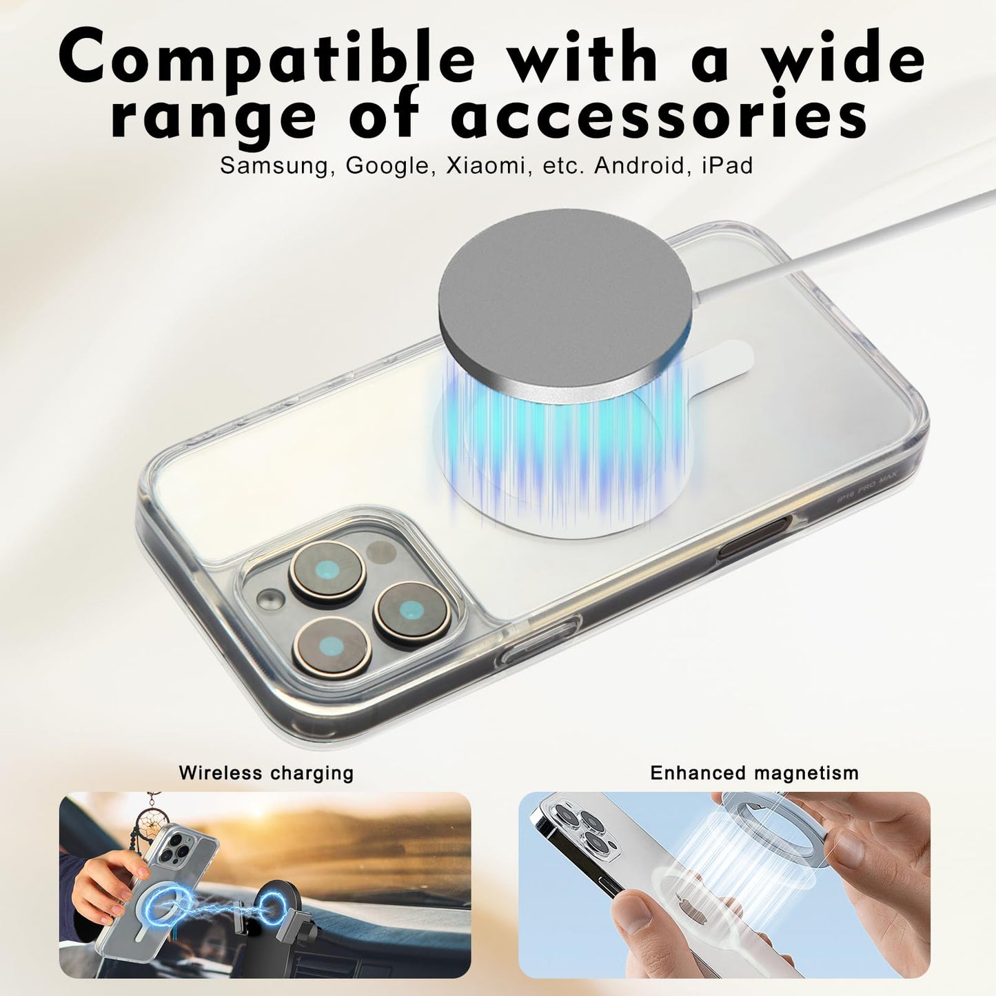 4 Pack Universal Ring Wireless Charger Conversion Kit for MagSafe Sticker 360 – Compatible with iPhone, iPad, Samsung, and More, White (No Magnets)