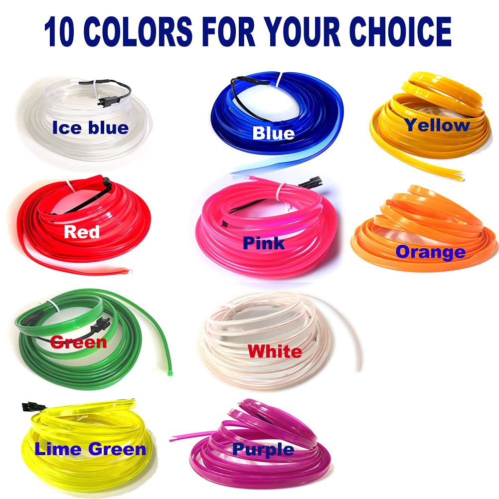 Blue EL Wire Car Interior Neon Strip Lights 2M — USB 5V with Fuse Protection for Dashboard & Trim