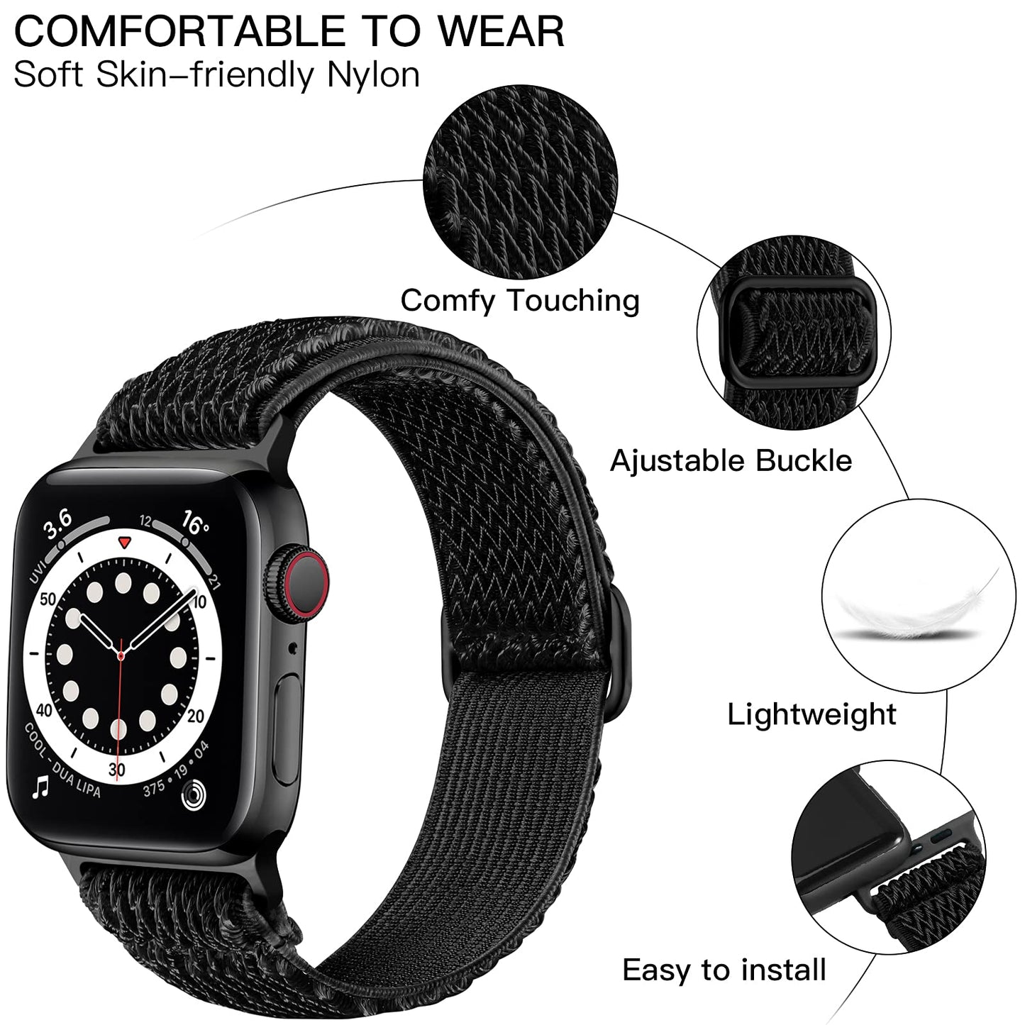 Apple Watch Elastic Nylon Band — Stretchy Solo Loop for Series 1-11, SE & Ultra 38mm-49mm