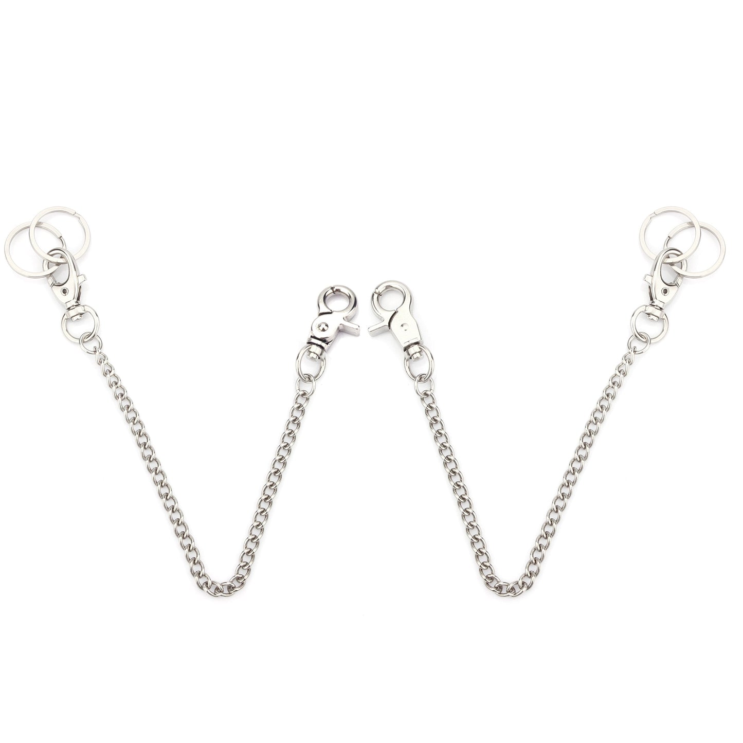 Wallet Chain 2 Pack 8" — Heavy Duty Pocket Keychain Lobster Clasp & Key Rings for Jeans & Belt, Silver