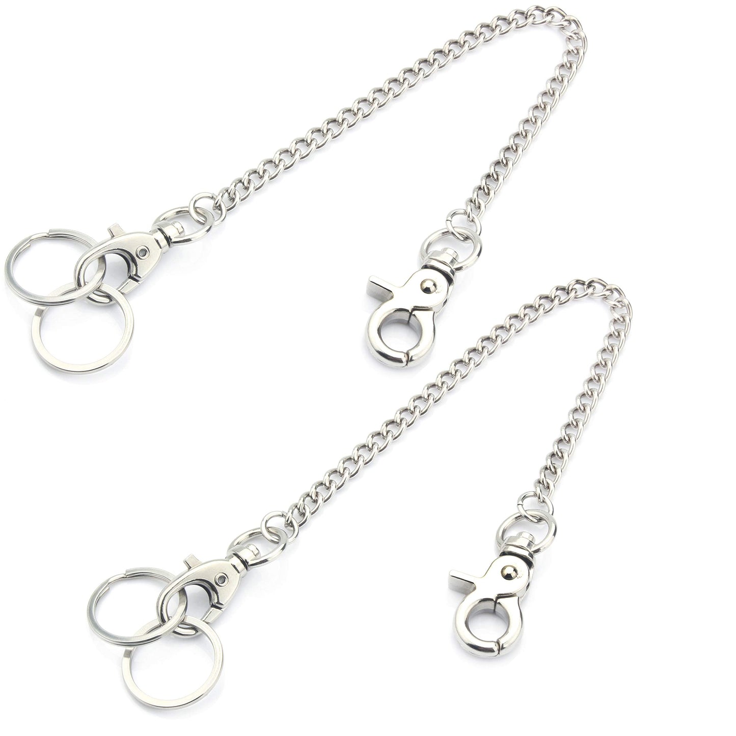 Wallet Chain 2 Pack 8" — Heavy Duty Pocket Keychain Lobster Clasp & Key Rings for Jeans & Belt, Silver