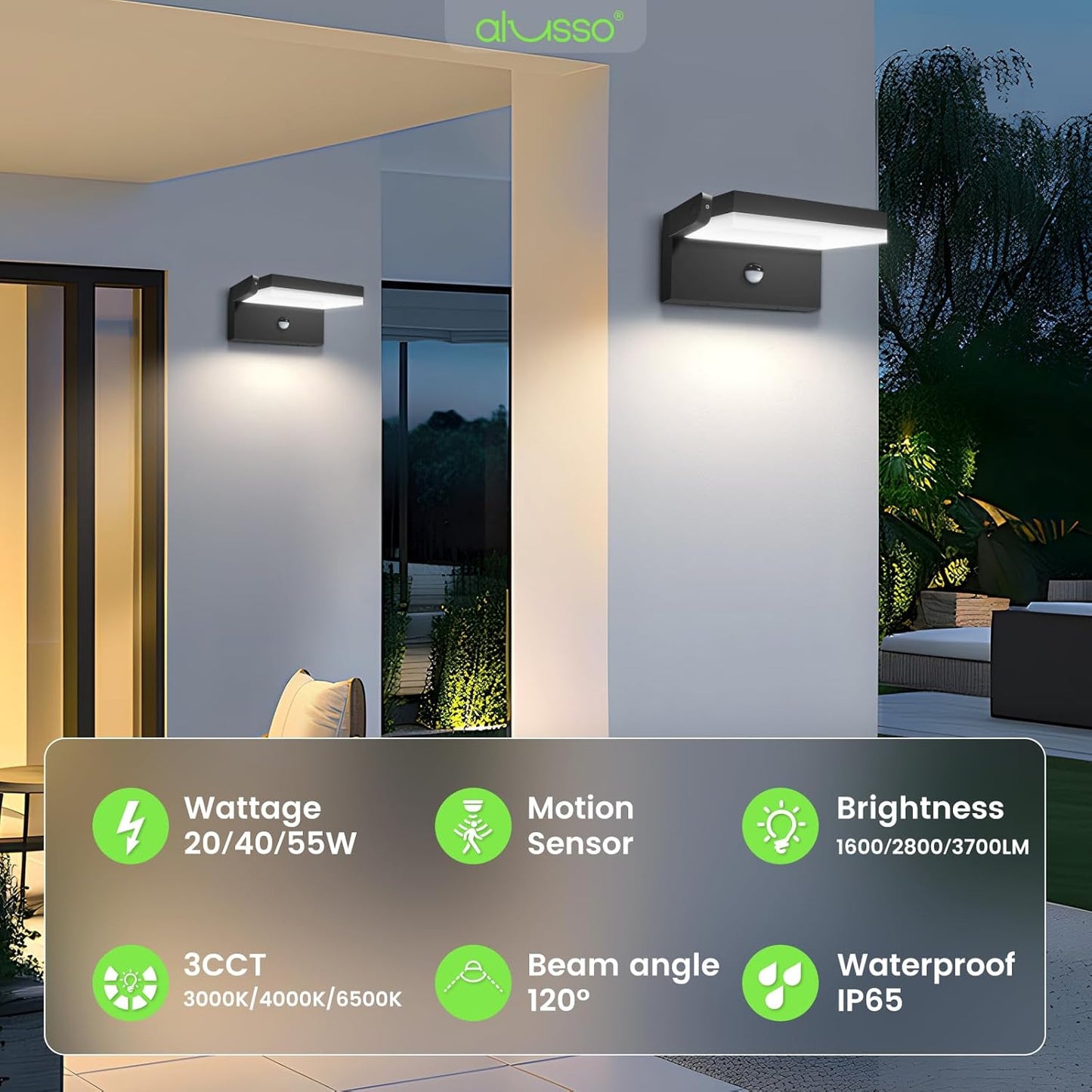 20W/40W/55W LED Outdoor Motion Sensor Wall Light, 3000K/4000K/6500K Aluminum Exterior Lighting Fixtures, 360° Rotatable Wall Pack Lights, IP65 Waterproof Sconce for Porch Patio Garage, Black