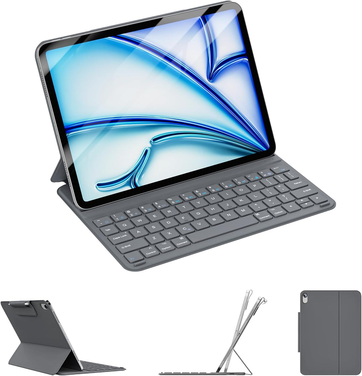 for iPad Air 11-inch Case with Keyboard (M3/M2, 2025/2024), Ultra-Thin & Lightweight, Safe Pencil Buckle, Rechargeable Magnetic Detachable Keyboard for iPad Air 11"/Air 5th/4th 10.9", Grey