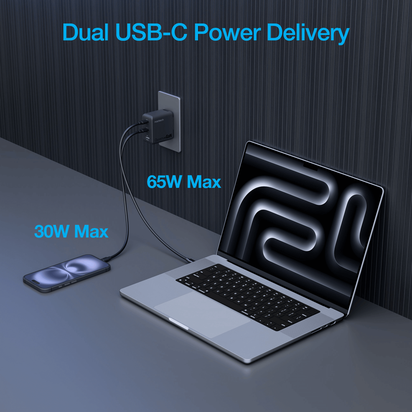 Naztech Nexus T100 100W USB-C PD + USB 3-Port GaN Ultra-Fast Wall Charger with PPS