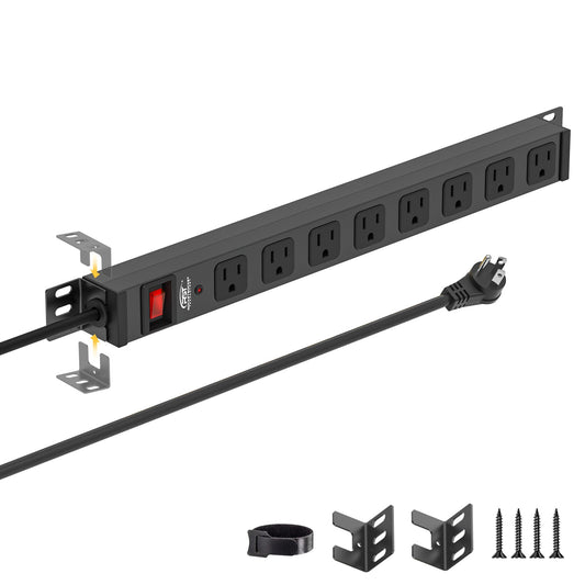 CRST Metal Power Strip Surge Protector: 8 or 12 Wide Spaced Outlets for Bulky Adapters, 2100 Joules, Flexible Mountable Design for Under Desk & Workshop, 6ft 14AWG Heavy Duty Cord, ETL Listed
