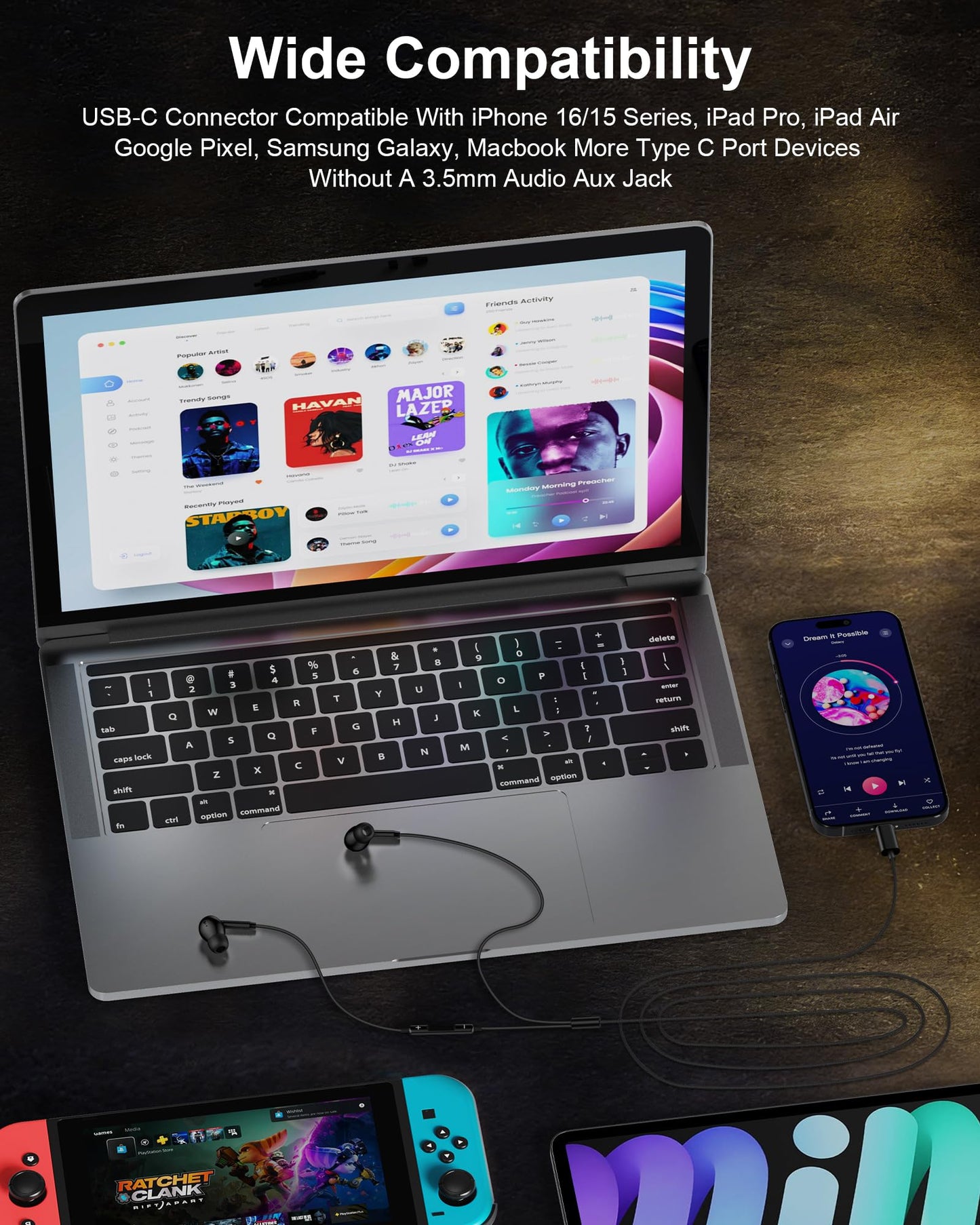 USB-C Wired Earbuds with Mic – Type C Earphones for iPhone 17/16/15, Samsung Galaxy S26/S25/S24 & Android