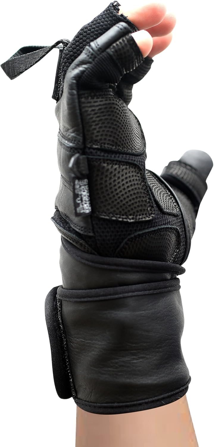 Epic Leather Gym Gloves with Built in 2" Wide Wrist Wraps Best Grip & Design for Weightlifting Power Lifting Bodybuilding & Strength Training Workout Exercises (Black, Medium 7 5/8" - 8")