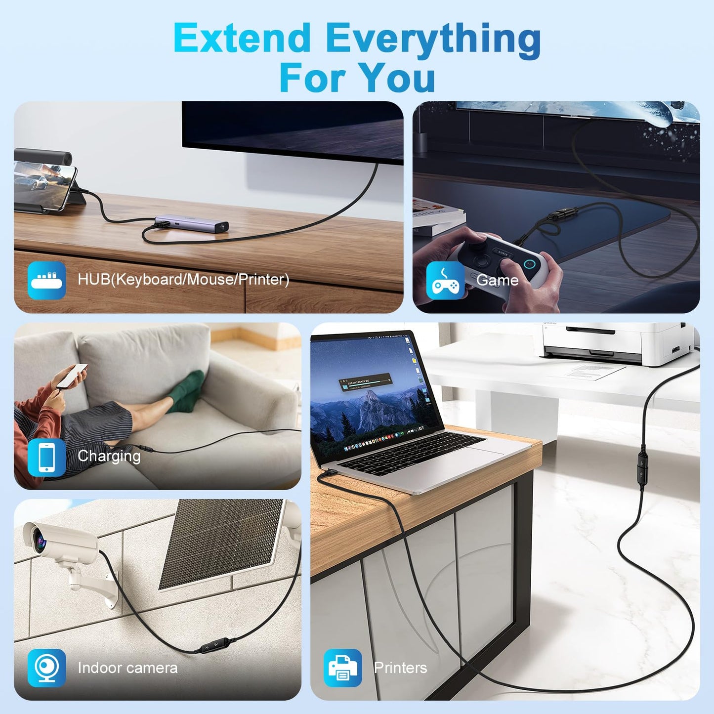 USB 3.0 Extension Cable 10FT — 5Gbps Fast Data Transfer Type-A Male to Female for Keyboard, Mouse & Printer