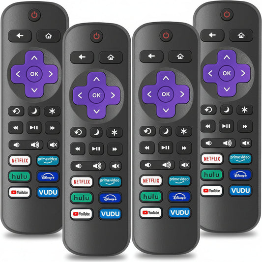 4-Pack Replacement Remote for Roku TV – Compatible with TCL, Hisense, Onn, Sharp & Philips Roku TVs (Not for Roku Stick/Box)