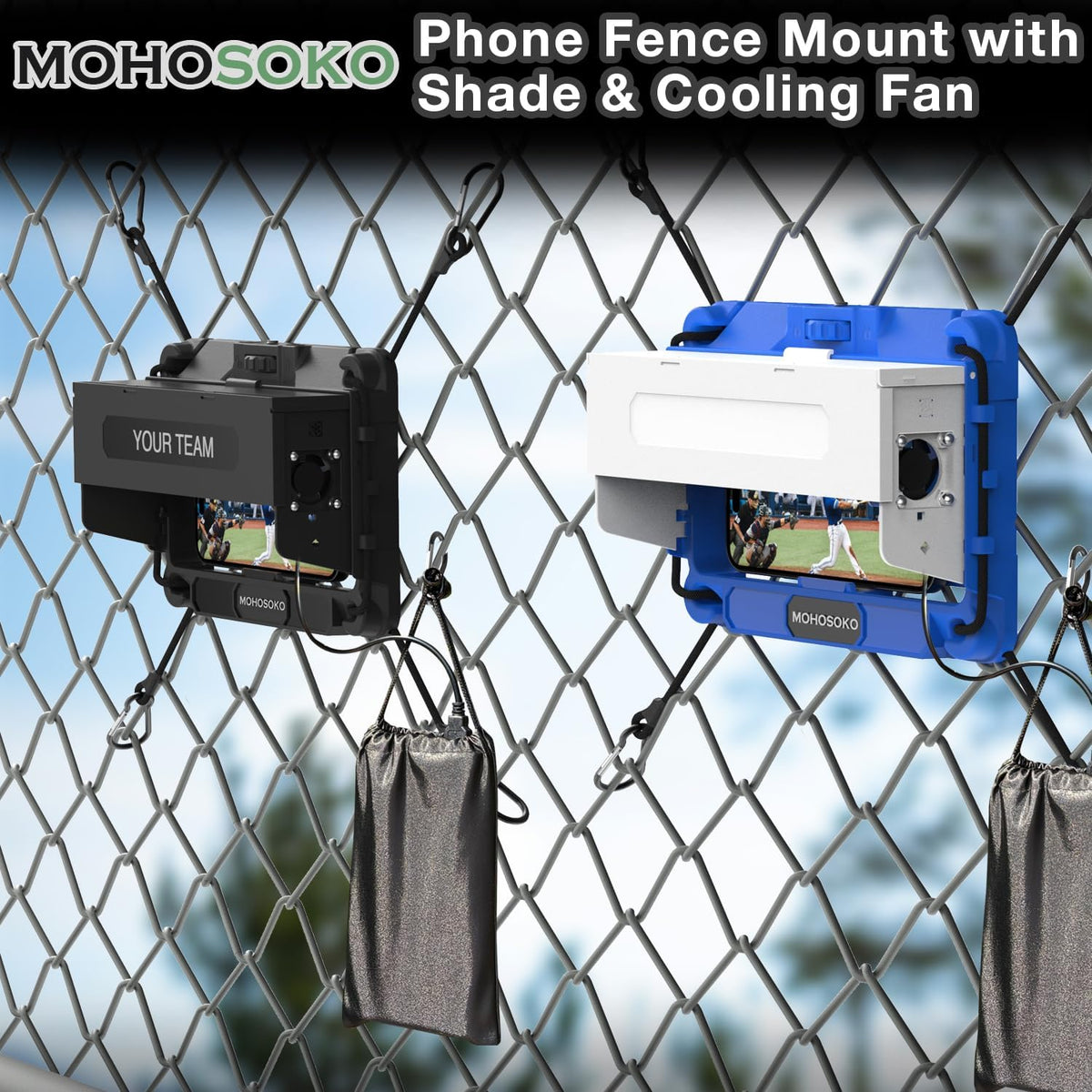 Phone Fence Mount with Shade & Cooling Fan - Foldable Game Changer Mounting Kit for iPhone, All-in-One Streaming Kit for Baseball Recording