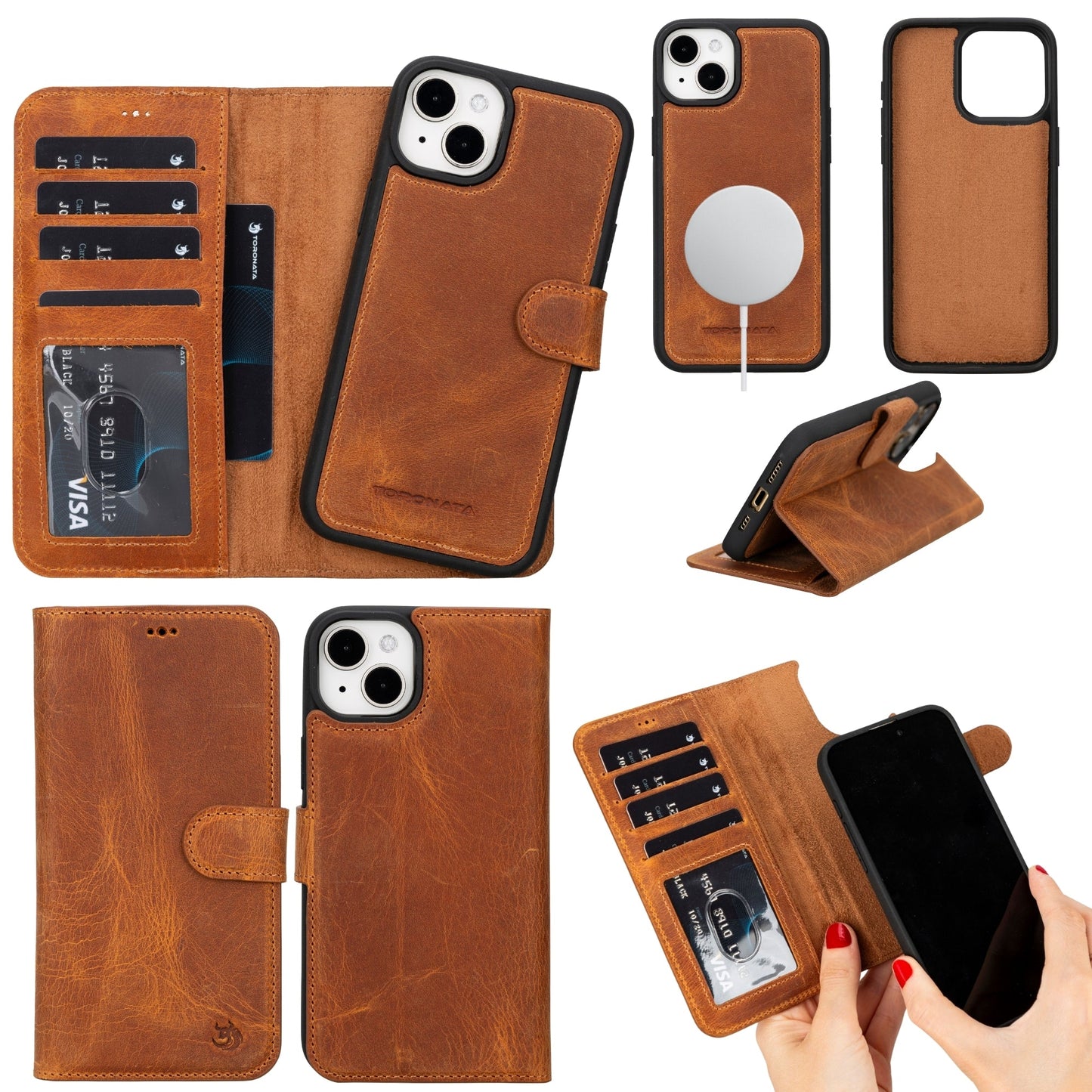 Casper Leather iPhone 15 Plus Wallet Case | Detachable MagSafe Compatible RFID Protection