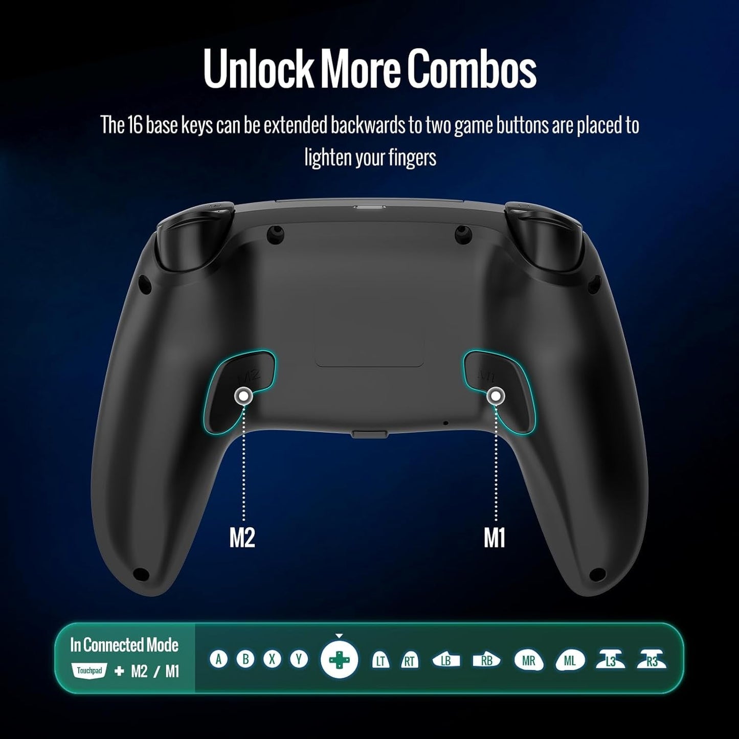 LED Wireless Gaming Controller for PS5 Pro Slim and PC, Hall Effect Joysticks and Triggers, RGB Lighting with 4 Modes, Macro Support, 6-Axis Motion Control, Dual Vibration, 3.5mm Audio Jack, Black and Blue