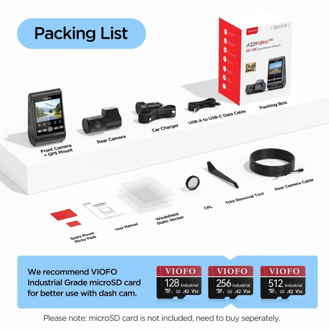 VIOFO A229 Ultra 4K+4K 2-Channel 30FPS UHD Dash Cam