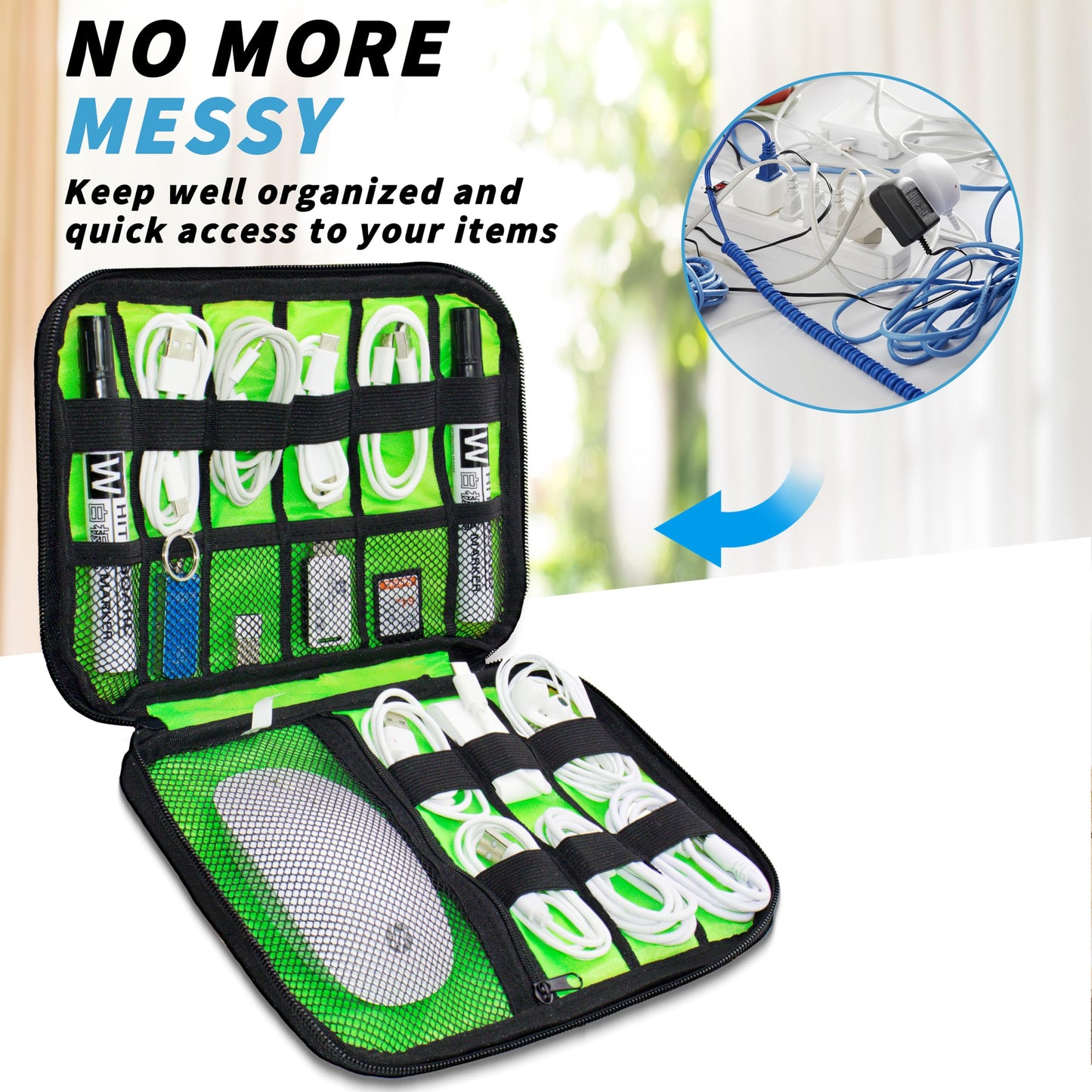 Travel Electronics Organizer Bag — Portable Cable Cord Organizer Pouch for Chargers & Accessories, Black
