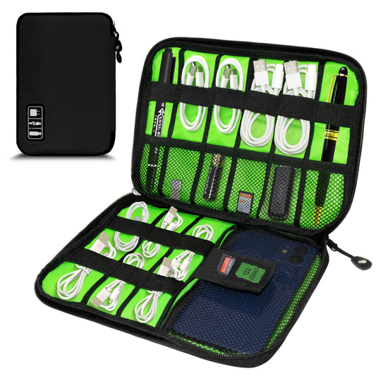 Travel Electronics Organizer Bag — Portable Cable Cord Organizer Pouch for Chargers & Accessories, Black