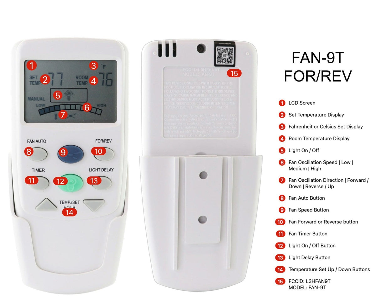 Anderic Substitute for Hampton Bay FAN25T Thermostatic Ceiling Fan Remote Control [FAN9TR]