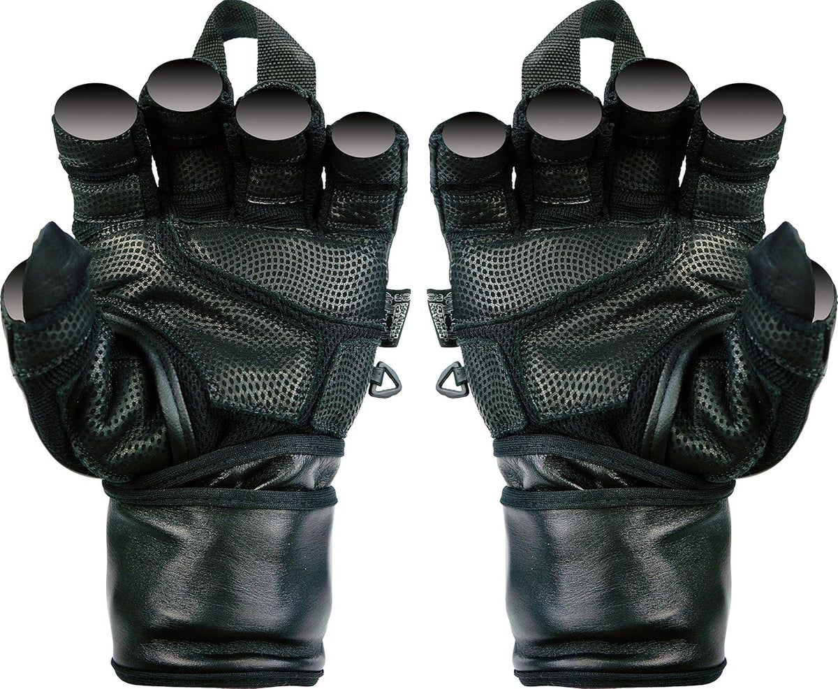 Epic Leather Gym Gloves with Built in 2" Wide Wrist Wraps Best Grip & Design for Weightlifting Power Lifting Bodybuilding & Strength Training Workout Exercises (Black, Medium 7 5/8" - 8")