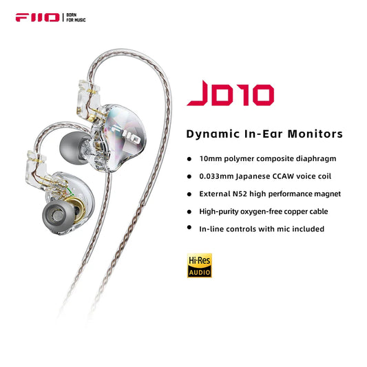 FiiO JD10 Wired Earphones HIFI Stereo Bass Music Earbuds In Ear Sport Headphones Gaming Headset
