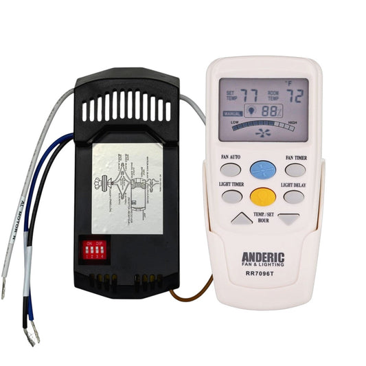 Anderic CHQ7096TKIT (FAN28R-T) Universal Ceiling Fan Remote Control Add-on Kit for 3-speed AC Fans – Includes RR7096T Thermostatic Remote & FAN28R-T Receiver