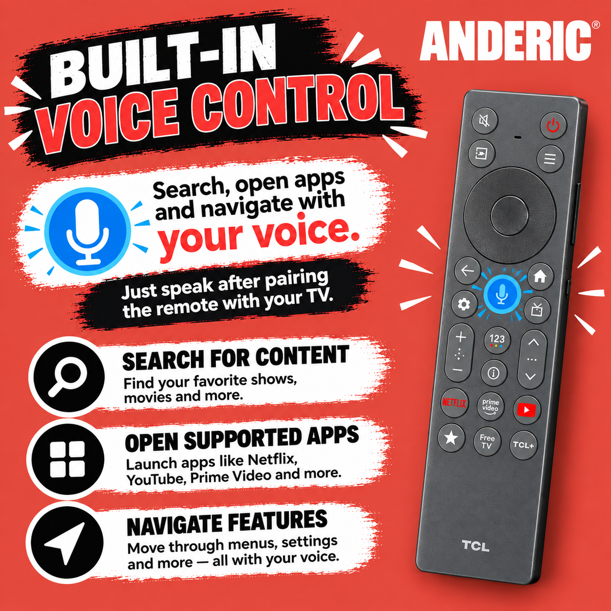 TCL RC933B FMB2 Smart TV Remote Control with Voice and Backlight | 2026 TVs - G0401-000356