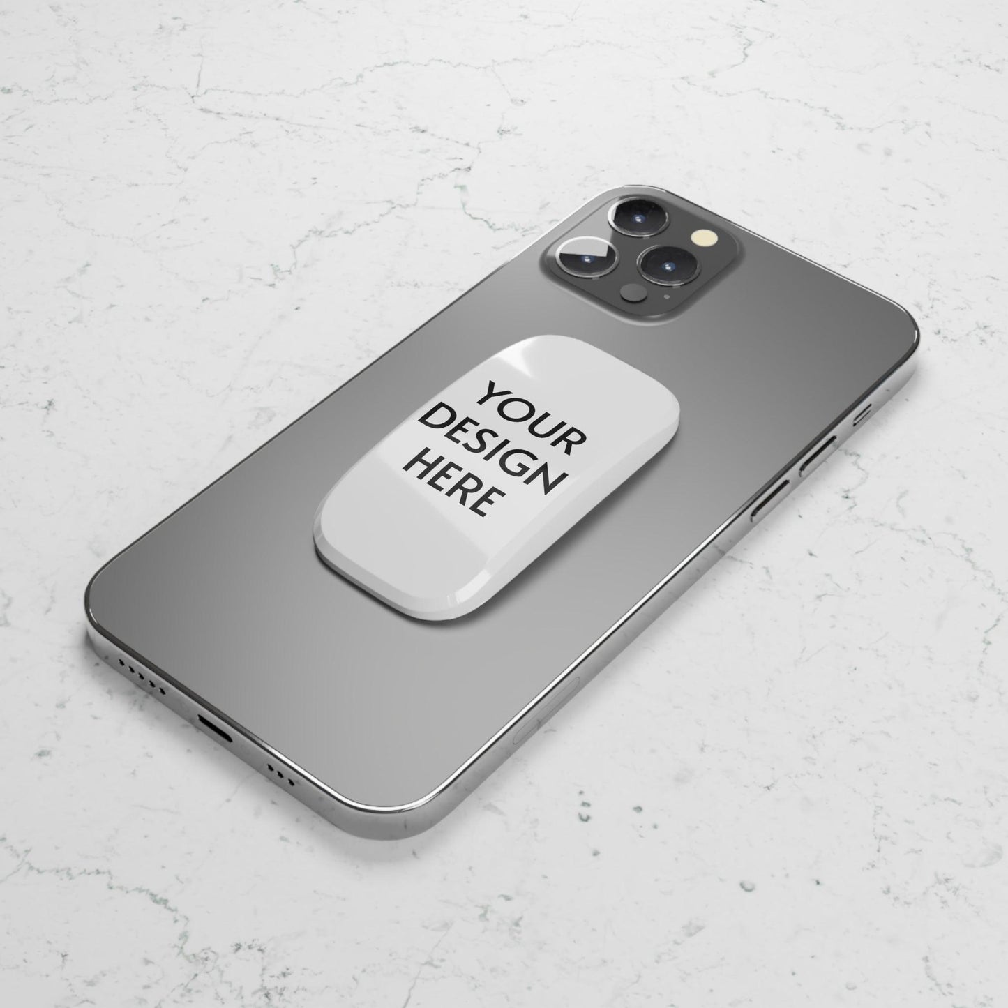 Custom Phone Click-On Grip – Polycarbonate & Metal, Matte/Glossy Finish, Mobile Holder & Kickstand, Reusable Adhesive Backing
