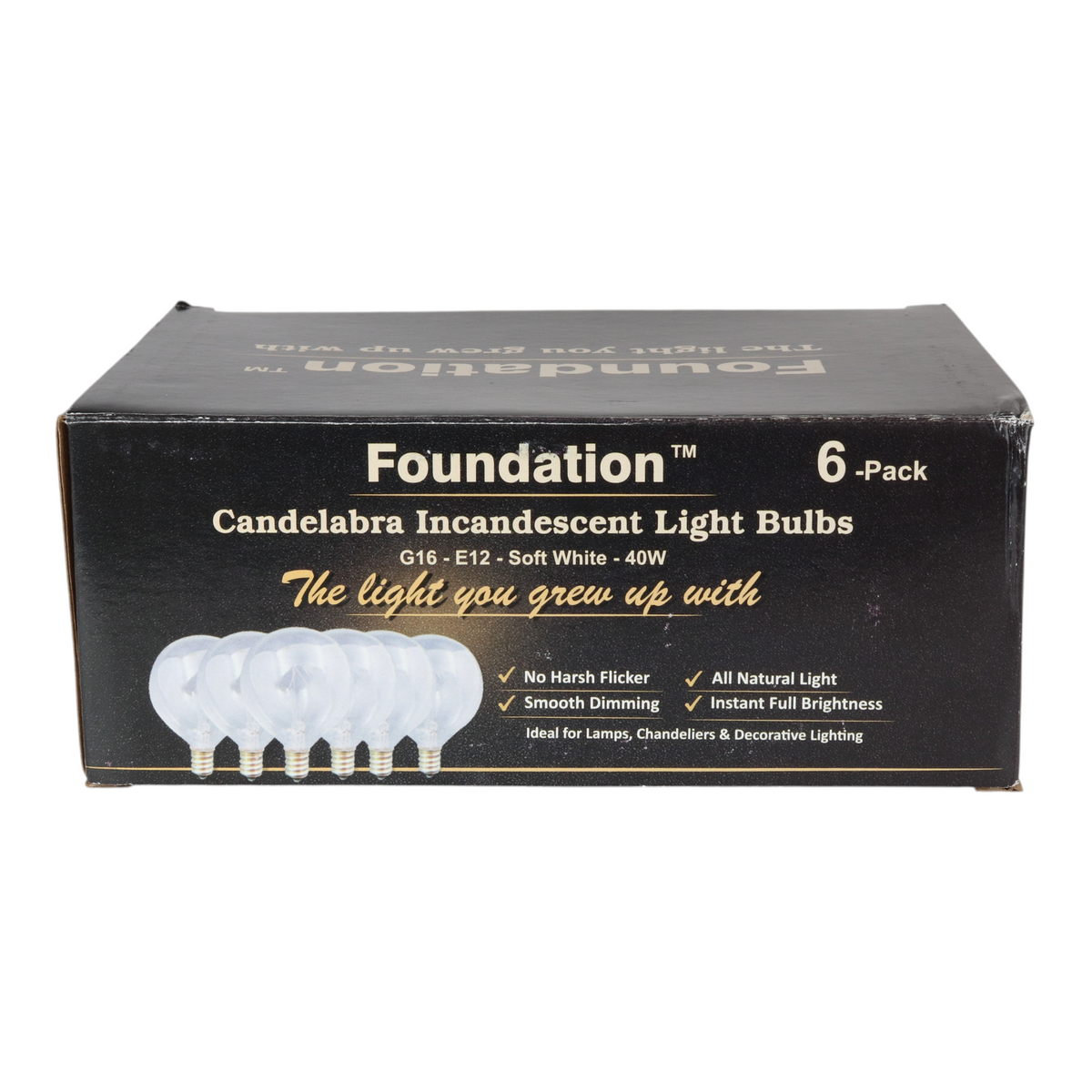 Foundation™ 40-Watt Full Spectrum Incandescent Dimmable Light Bulb - 3000K Soft White, E12 Candelabra Base, Globe - 6-Pack