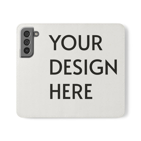 Custom Flip Case for Samsung – Faux Vegan Leather with Elastic Fastening, Card & Cash Pockets, Stand Feature, Durable Polycarbonate Shell