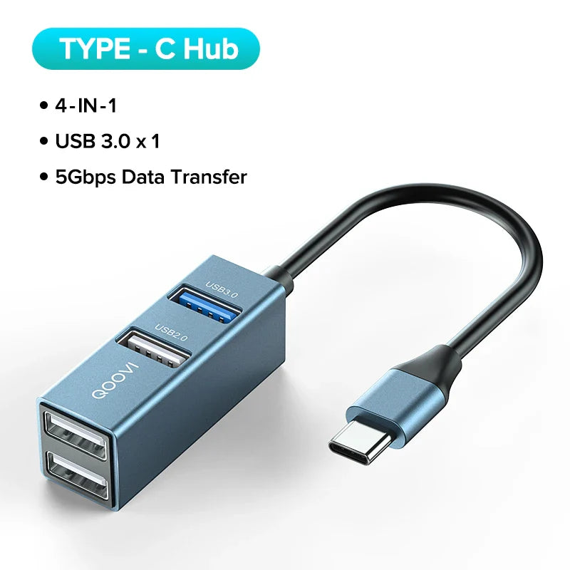 QOOVI USB C HUB 4 Ports USB Type C to USB 3.0 HUB Splitter USB-C Adapter Dock For Macbook Pro iPad Surface Samsung S21 Xiaomi