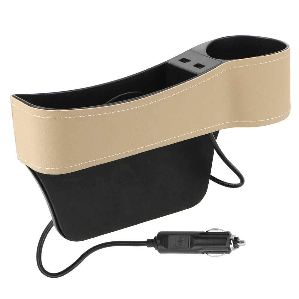 Car Organizer Auto Crevice Pocket Phone Bottle Cups Holder Seat Gap Leather Storage Box Car Accessories,USB Chargers Optional
