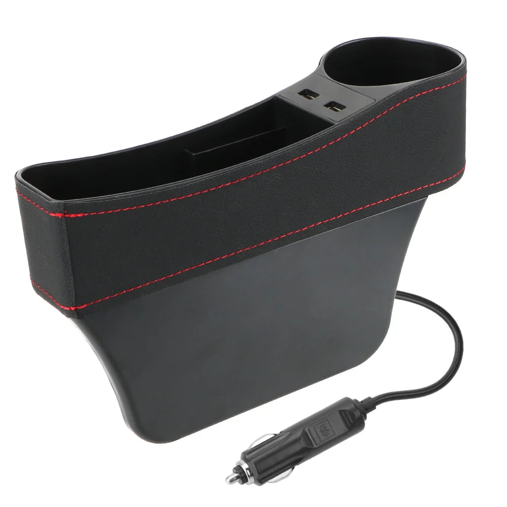 Car Organizer Auto Crevice Pocket Phone Bottle Cups Holder Seat Gap Leather Storage Box Car Accessories,USB Chargers Optional